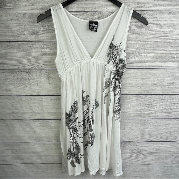 V Vintage Tank Top Western White Sleeveless Vneck - Picture 8 of 11